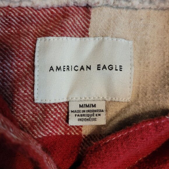 American Eagle Buffalo Plaid Hoodie M Hi Low Hem Pocket Front Gorpcore - Picture 4 of 9